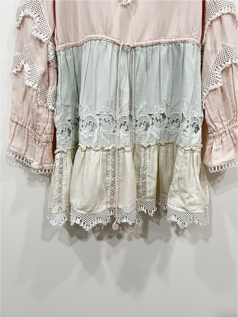 Hemant & Nandita Boho Lace Mini Dress XS Pink Blue Embroidered Tunic - Picture 4 of 15